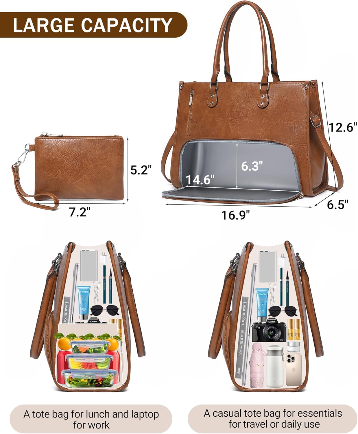 Leather Work Bag Laptop - Borsa per Laptop 2 in 1
