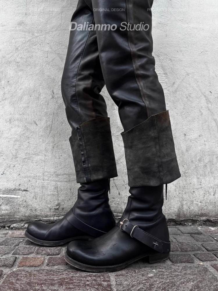 Leather Work Youtube - Stivali corti neri cool da uomo