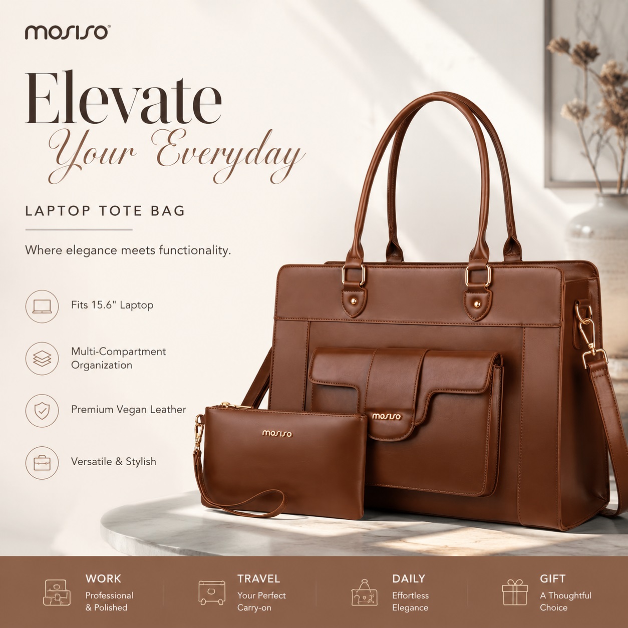 Leather Work Bag Laptop - Borsa tote per laptop MOSISO da